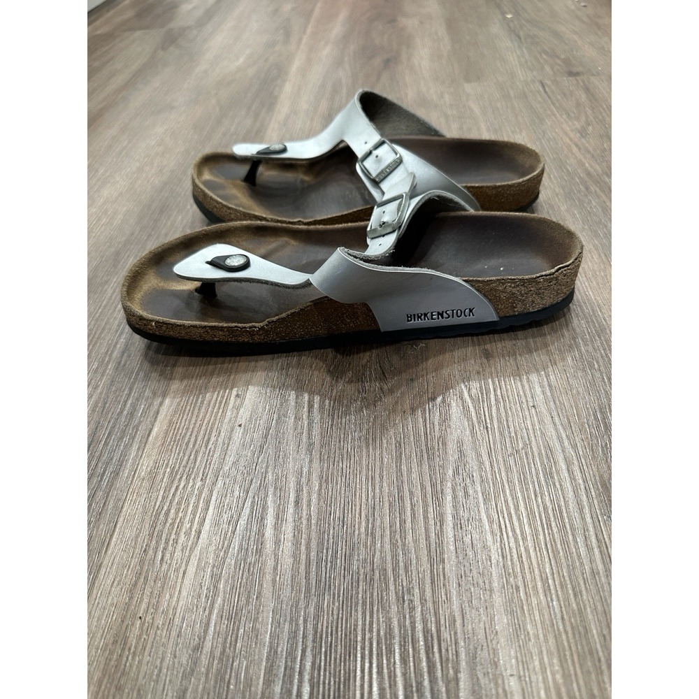 Birkenstock Women Gizeh Icy Metallic Silver Birko-Flor Sandals‎ Sz EU 42